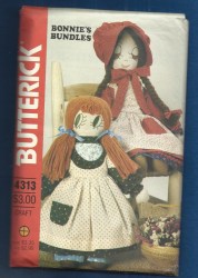 4313 BUTTERICK BONNIE'S 17-21'' PRAIRIE RAG DOLLS, DRESS,  BOOTS PATTERN